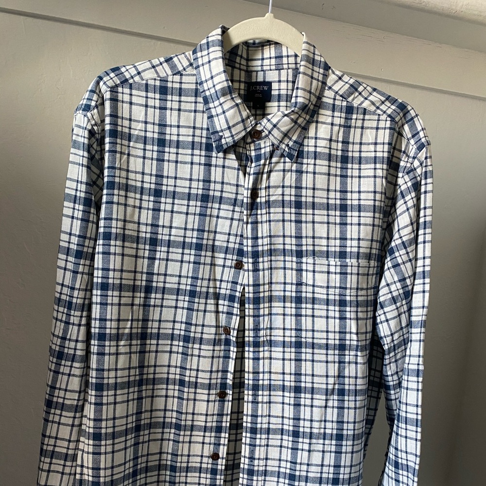 J. Crew Navy/White plaid casual button down: L